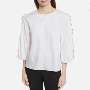 Tibi Spectator Ruffle Blouse Top White Black Size 2